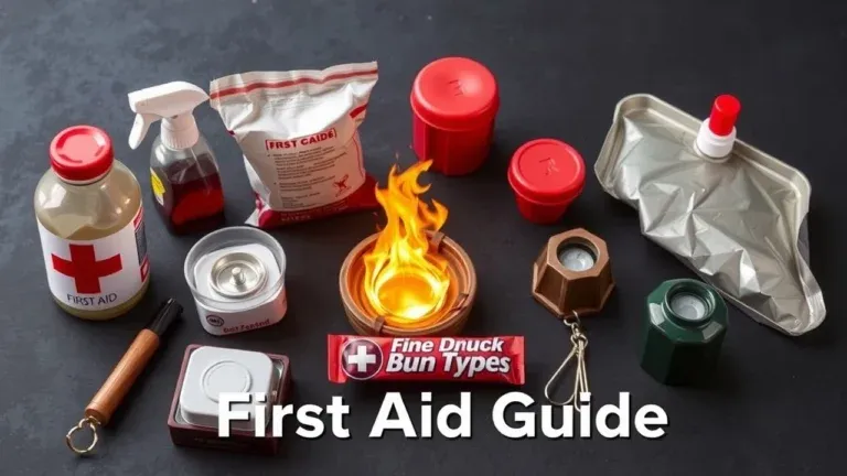 Infographic showing different types of burns, first aid treatment, and prevention methods.
