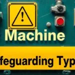 Different types of machine safeguarding, including guards, sensors, and interlocks, to prevent workplace injuries and ensure safety.