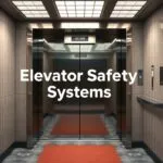 Diagram showing key elevator safety systems, including emergency stop buttons, overspeed governors, and fire service modes, highlighting their roles in ensuring passenger safety and operational integrity.