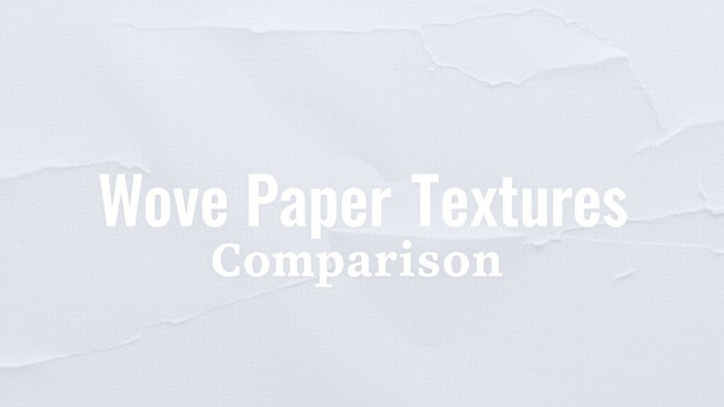 Comparison of wove paper texture with other specialty paper textures like felt, embossed, debossed, metallic, pearlescent, and handmade papers, showcasing their unique visual and tactile qualities for various applications.