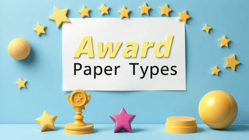 Different types of paper for awards, including cardstock and certificate paper, showcasing various weights and finishes.