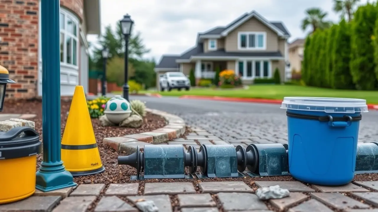 Different driveway drainage solutions, including grading, French drains, trench drains, and permeable paving, showcasing the pros and cons of each method.