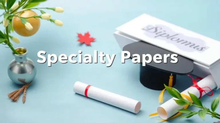 Close-up of various specialty papers, including parchment, textured, and watermarked options, suitable for creating high-quality diplomas.
