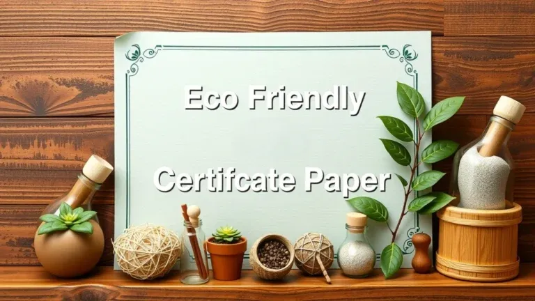 Eco-friendly certificate paper made from recycled materials and sustainable resources, showing a close-up of a certificate with a natural texture.